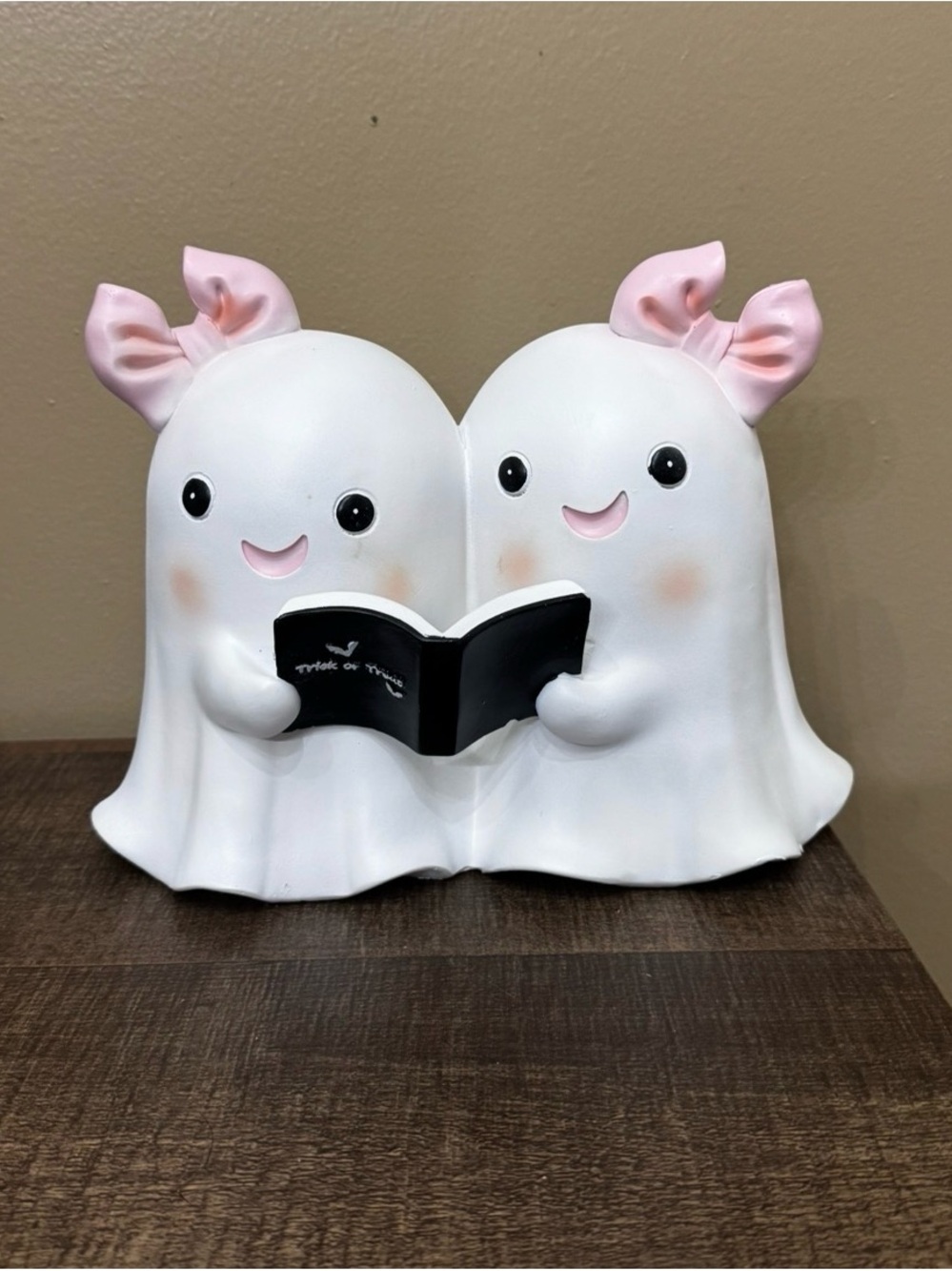 Cute Double Ghost Figurine with Pink Bows